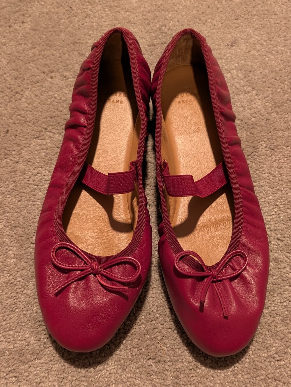 Sezane Low Amélie Ballerina Flat Cherry Red Smooth Pleated Elastic Mary Jane - Picture 5 of 7